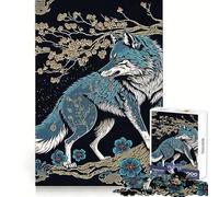 Puzzle Japonais Mystical Wolf 1000 pièces pour Adolescents, stimule la mémoire, réduit Le Stress, décoration Murale à Bords Nets (38x52cm)