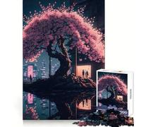 Puzzle Japonais Nuit de cerisiers en Fleurs 1000 pièces pour Adolescents Idéal pour stimuler la mémoire,apaiser l'esprit et se divertir Bords Nets Cadeau de Saison (38x26cm)