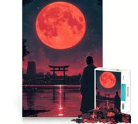 Puzzle Japonais Nuit de Lune Rouge pour Adolescents, 1000 pièces, Jeu de logique et de Concentration, détente, découpe précise, (38x26cm)