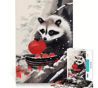 Puzzle Japonais Raton Laveur Mange 1000 pièces pour Adolescents, Jeu de logique Fine, Loisir Facile, Bords Nets, Cadeau de Festival (38x26cm)