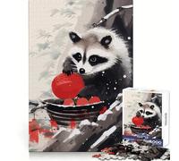 Puzzle Japonais Raton Laveur Mange 1000 pièces pour Adolescents, Jeu de logique Fine, Loisir Facile, Bords Nets, Cadeau de Festival (38x26cm)