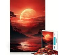 Puzzle Japonais Red Moon de 1000 pièces pour Adolescents Développe la mémoire Confortable et Relaxant Découpe Ferme Cadeau Festif (38x52cm)