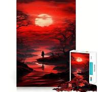 Puzzle Japonais Red Moon Difficile pour Adultes, 1000 pièces, Jeu de logique Pure, activité Domicile, découpe Nette, Joli Cadeau (38x26cm)