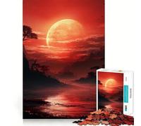 Puzzle Japonais Red Moon pour Adolescents, 1000 pièces, pour stimuler la mémoire, Doux et Relaxant, découpe Lisse, Cadeau élégant (38x26cm)