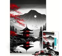 Puzzle Japonais Rouge et Noir de 1000 pièces pour Adolescents, Jouet d'exercice Mental, Design apaisant, Cadeau précieux (50x75cm)