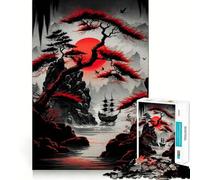 Puzzle Japonais Rouge et Noir Difficile pour Adultes, 1000 pièces, améliore la mémoire, détend l'esprit, Bords Nets, Cadeau élégant (38x26cm)