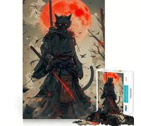 Puzzle Japonais Samurai Cat de 1000 pièces pour Adolescents, Jeu de logique et de Construction, Silencieux et Amusant, découpe Nette, Joli Cadeau (38x26cm)