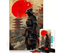 Puzzle Japonais Samurai Moon Rouge 1000 pièces pour Adolescents, Jeu de logique Pure, détente, découpe Nette, Belle œuvre d'art (38x52cm)
