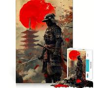 Puzzle Japonais Samurai Moon Rouge 1000 pièces pour Adultes Stimulation de la mémoire et réduction de l'anxiété Cadeau Artistique à Assembler (38x26cm)