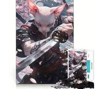Puzzle Japonais Sphynx Chat Samouraï 1000 pièces pour Adolescents, Jouet Mental Anti-anxiété, découpe Premium, Cadeau élégant 38x52cm