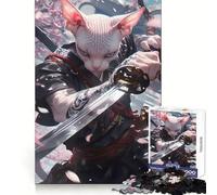 Puzzle Japonais Sphynx Chat Samouraï 1000 pièces pour Adolescents, Jouet Mental Anti-anxiété, découpe Premium, Cadeau élégant 38x52cm