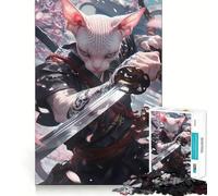 Puzzle Japonais Sphynx Chat Samouraï pour Adolescents, 1000 pièces, Jeu de réflexion, Design Simple et Amusant, Cadeau mémorable 50x75cm