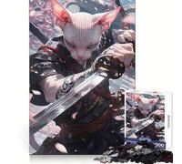 Puzzle Japonais Sphynx Chat Samouraï pour Adolescents, 1000 pièces, Jeu de réflexion, Design Simple et Amusant, Cadeau mémorable 50x75cm