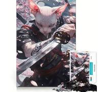 Puzzle Japonais Sphynx Chat Samouraï pour Adolescents, 1000 pièces, Jouet de logique Robuste, Anti-Stress, Bords Transparents, Cadeau Classique 38x26cm