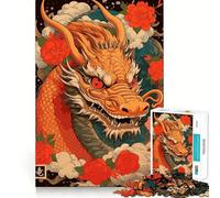 Puzzle Japonais Vintage Dragon 1000 pièces Jeu de Concentration mentale Découpe de précision Bords Lisses Jeu de Construction de Liens significatifs (50x75cm)