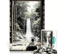 Puzzle Japonais Vue d'une Cascade Depuis la bibliothèque (38x52cm) Jeu de réflexion Stimulant Emboîtement Parfait Défi cérébral interactif pour la Maison