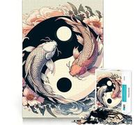 Puzzle Japonais Zen Yin Yang Koi Poisson 1000 pièces pour Adultes Jeu de mémoire de qualité Professionnelle Activité de découpage chaleureuse et conviviale (38x52cm)