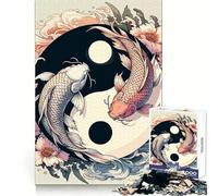 Puzzle Japonais Zen Yin Yang Poisson Koi 1000 pièces pour Adolescents Entraînement à la Concentration, évasion paisible, Assemblage serré, Cadeau attentionné (38x26cm)
