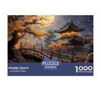 Puzzle Jardin Clair de Lune Défi 1000 Pièces - Vue Pont Japonais Lune Jeu Familial Cadeau Idée Parfaite 38x26cm
