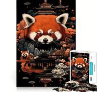 Puzzle Jardin Zen Panda Rouge pour Adultes 1000 Pièces Stimule la Mémoire Jeu de Groupe Modèle Assemblage Surprise de Noël (38x26cm)