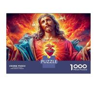 Puzzle Jésus 1000 Pièces Puzzle en Cœur Sacré et Flammes Puzzle Impossible Coloré, Casse-tête 100% Carton Recyclé pour Adultes et Enfants 70x50cm/1000pcs