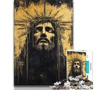 Puzzle Jésus Doré 1000 Pièces pour Adultes et Adolescents, Jouets Éducatifs, Jeux Anti-Stress, Liste de Souhaits avec Père Noël (75x50cm)
