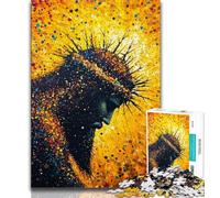 Puzzle Jésus Doré pour Adolescents, Jeu Stimulant et Familial avec des pièces de Formes aléatoires entièrement emboîtables (75x50cm)