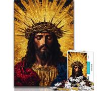 Puzzle Jésus Doré pour Adultes 1000 Pièces, Difficile à Compléter mais Amusant Et Humoristique avec Affiche Et Fiche Trivia Assorties 38x26cm