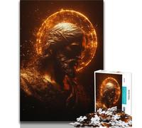 Puzzle Jésus Doré pour Adultes 1000 Puzzles, Jeu Familial Anti-Stress Défi Difficile Cadeaux Secrets du Père Noël 38x26cm