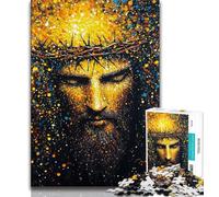 Puzzle Jésus Doré pour Adultes 1000 Puzzles, Jeu Familial Anti-Stress Défi Difficile Cadeaux Secrets du Père Noël 50x75cm