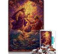 Puzzle Jésus en vitrail 1000 pièces pour Adultes, Jeu Familial Anti-Stress, défi Difficile, Cadeaux du Père Noël Secret (38x26cm)