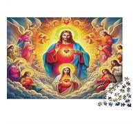Puzzle Jésus - Religion 1000 Pièces pour Cadeaux Adultes Jésus avec Un Cœur Sacré Activité Maison Stimulante et Casse-tête 52x38cm/1000pcs
