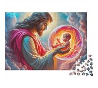 Puzzle Jésus-Religion-Enfant Sacré-1000 pièces-Carton de qualité supérieure-Activité Anti-Stress pour la Maison de Retraite,Les Seniors,Les Adultes,Les familles et Les débutants-38x26cm