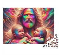 Puzzle Jésus-Religion-Étreinte des Jumeaux Sacrés-1000 pièces-Carton de qualité supérieure-Activité Anti-Stress en Groupe pour Adultes,familles,Couples et passionnés-52x38cm
