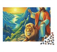 Puzzle Jésus-Religion Lion Compagnon Sacré 1000 Pièces Carton Recyclé Idéal Les Jours de Pluie et Les Moments de Calme Passe-Temps Adultes,Adolescents,Passionnés et Débutants 38x26cm/1000 pièces