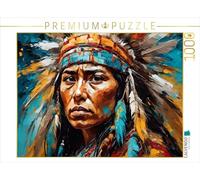 Puzzle · Jeune Amérindienne Portant Une Coiffe | Des yeux sombres et profonds combinés à la coiffe confèrent à… · 1000 pièces · Format assemblé 64 × 48 cm · CALVENDO Puzzle