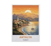 Puzzle Jigsaw 1000 Pièces,Affiche de Voyage Vintage d'Antalya en Turquie,Adulte Loisirs Divertissement Jouets Éducatifs pour Enfants Décor De Noël(75x50cm)-BI13