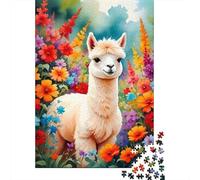 Puzzle Jigsaw 1000 Pièces Alpaca dans Le Jardin des Fleurs Puzzles 70x50cm/1000pcs pour Adultes Et Enfants Cadeau Jeu D'Intelligence Pression Réduite Bricolage Carton