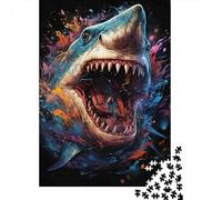Puzzle Jigsaw 1000 Pièces Art d'attaque de Requin Puzzles 52x38cm/1000pcs pour Adultes Et Enfants Cadeau Jeu D'Intelligence Pression Réduite Bricolage Carton