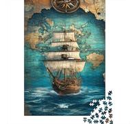 Puzzle Jigsaw 1000 Pièces Art de Carte de Navire Vintage Puzzles 38x26cm/1000pcs pour Enfants Cadeau Jeu D'Intelligence Pression Réduite DIY Carton