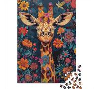 Puzzle Jigsaw 1000 Pièces Art de la Girafe Florale Puzzles 52x38cm/1000pcs pour Adultes Et Enfants Cadeau Jeu D'Intelligence Pression Réduite Bricolage Carton