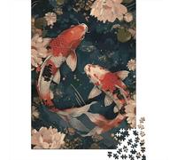 Puzzle Jigsaw 1000 Pièces Art du Poisson Koi Print Puzzles 52x38cm/1000pcs pour Adultes Et Enfants Cadeau Jeu D'Intelligence Familial DIY Carton