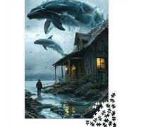 Puzzle Jigsaw 1000 Pièces Baleine sautant sur Cabine Puzzles 52x38cm/1000pcs pour Enfants Cadeau Jeu D'Intelligence Pression Réduite Bricolage Carton
