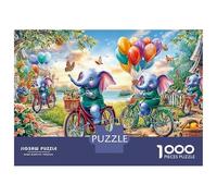 Puzzle Jigsaw 1000 Pièces Bébé éléphant à vélo dans Une Ville Florale et vibrante Puzzles 52x38cm/1000pcs pour Enfants Cadeau Jeu D'Intelligence Pression Réduite DIY Carton