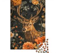 Puzzle Jigsaw 1000 Pièces Cerf avec des Fleurs Puzzles 38x26cm/1000pcs pour Adultes Et Enfants Cadeau Jeu D'Intelligence Pression Réduite DIY Carton