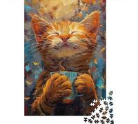 Puzzle Jigsaw 1000 Pièces Chat Orange Mignon Drinking Puzzles 52x38cm/1000pcs pour Enfants Cadeau Jeu D'Intelligence Pression Réduite Bricolage Carton