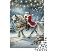Puzzle Jigsaw 1000 Pièces Cheval de Père Noël Puzzles 38x26cm/1000pcs pour Enfants Cadeau Jeu D'Intelligence Familial DIY Carton