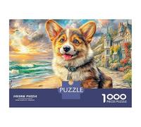 Puzzle Jigsaw 1000 Pièces Corgi sur Seaside Village Path Puzzles 70x50cm/1000pcs pour Adultes Et Enfants Cadeau Jeu D'Intelligence Pression Réduite Bricolage Carton