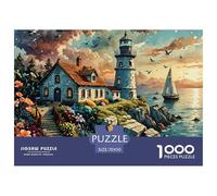Puzzle Jigsaw 1000 Pièces Cottage Phare en Bord de mer Puzzles 70x50cm/1000pcs pour Enfants Cadeau Jeu D'Intelligence Familial DIY Carton