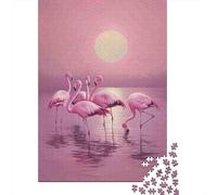 Puzzle Jigsaw 1000 Pièces Coucher de Soleil Flamingos Roses Puzzles 52x38cm/1000pcs pour Adultes Et Enfants Cadeau Jeu D'Intelligence Familial DIY Carton